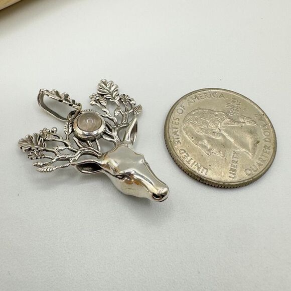 Sterling Silver Spirit Deer Rose Quartz Pendant - Picture 5 of 6